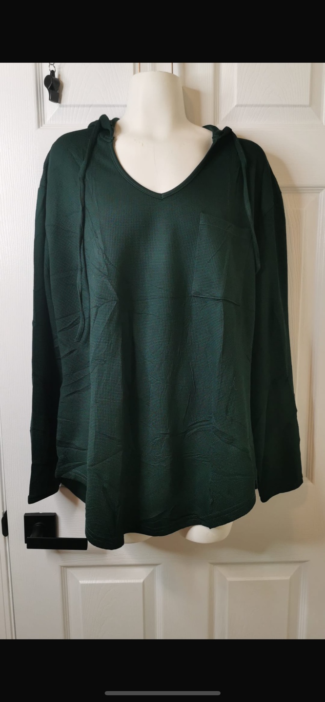 NEW! RIROW Dark Green Drawstring Waffle Knit V-Neck Hoodie - photo 4