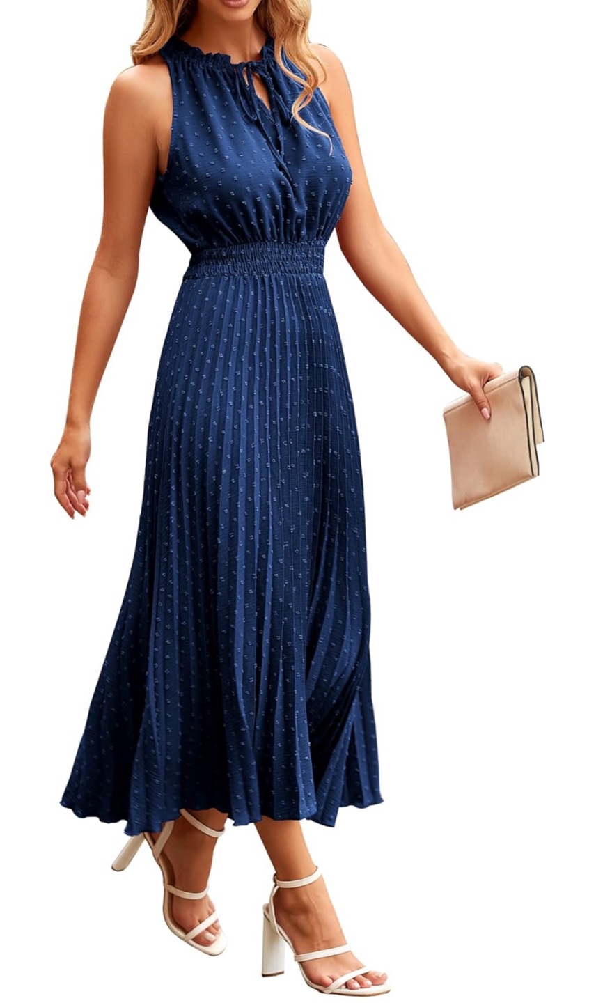 NEW! PRETTYGARDEN Midi V Neck Swiss Dot Ruffle A Line Dress