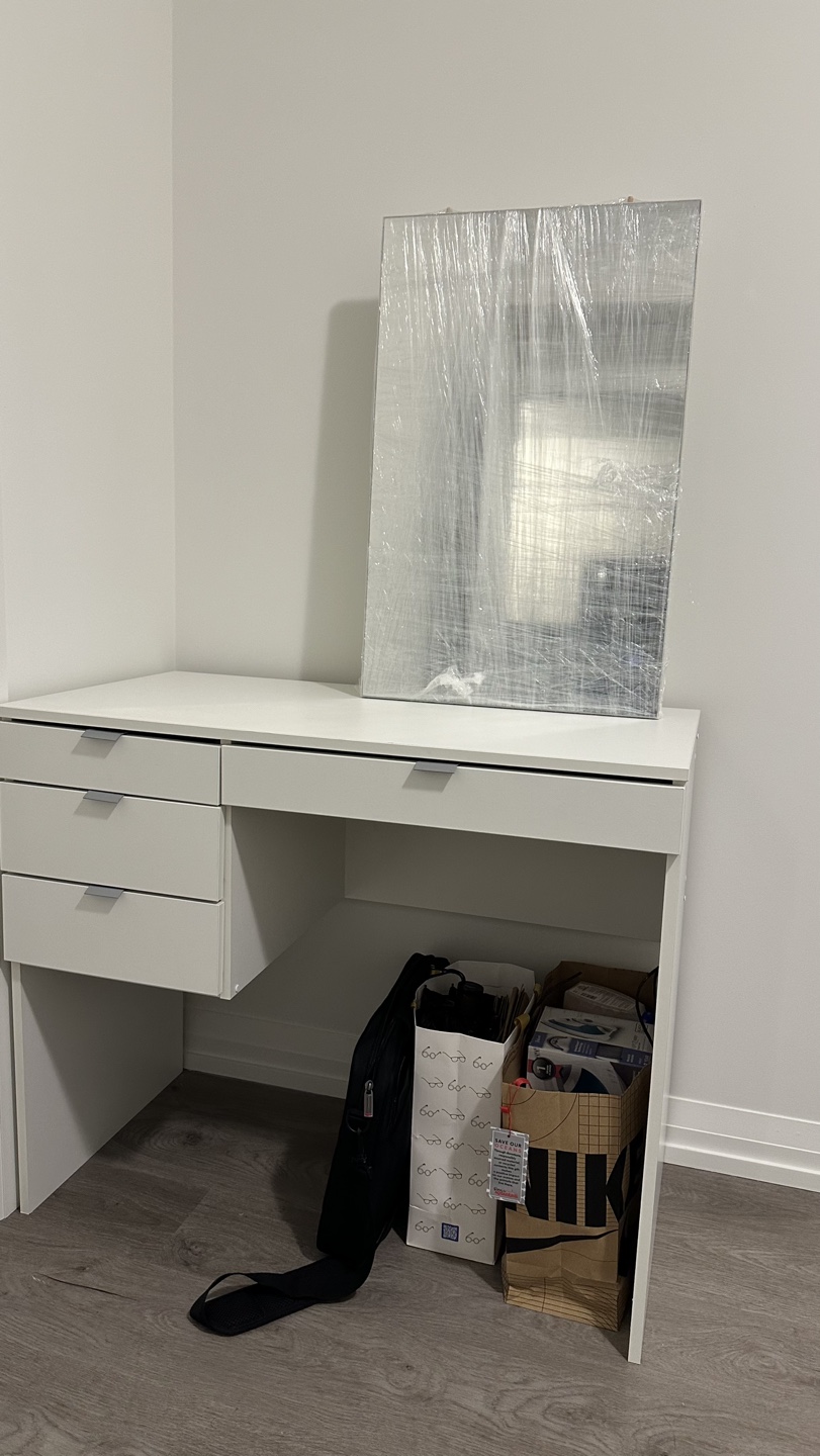 White Vanity Desk with Mirror