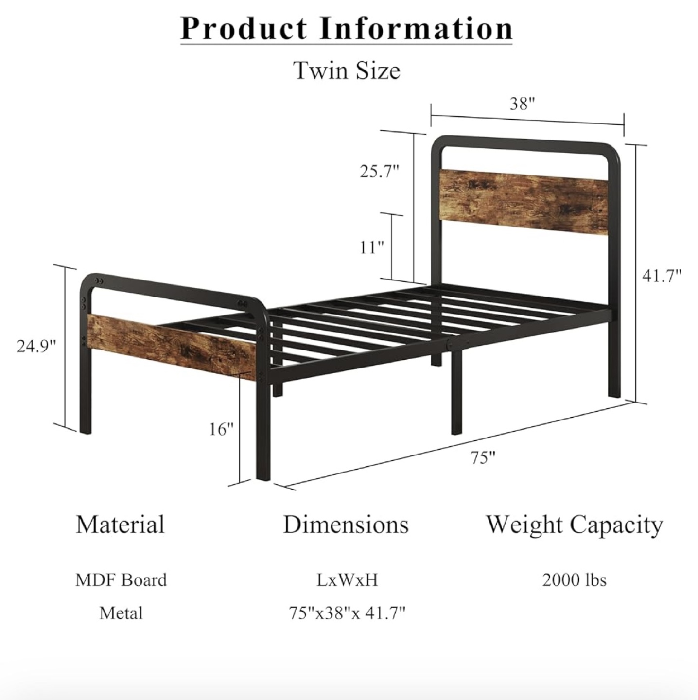 Twin Size Metal Bed Frame