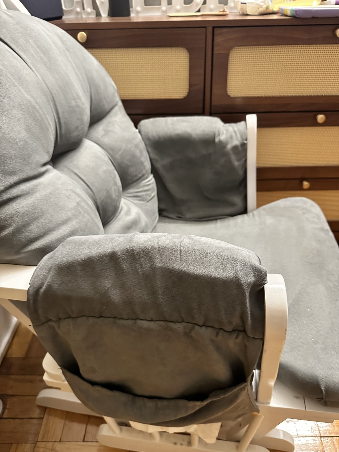 White Rocking Chair with Gray Cushions - photo 2