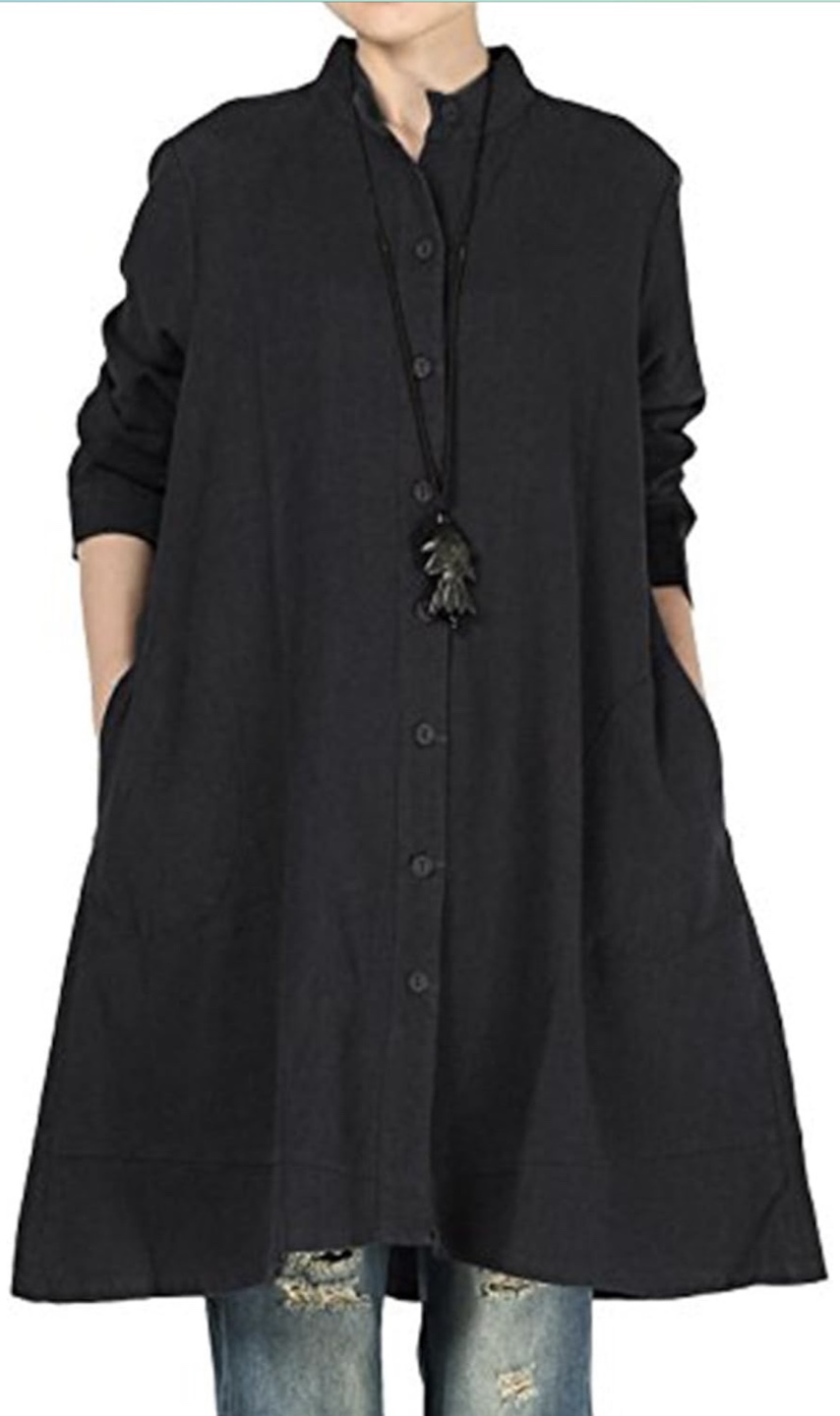 NEW! Mordenmiss Linen Cotton Button Jacket/Dress with Pockets