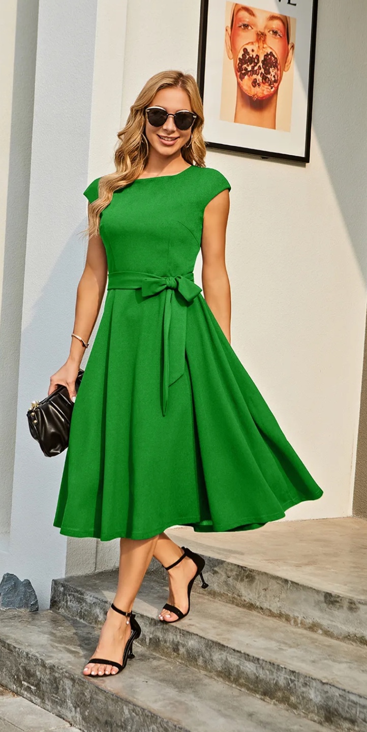 NEW! Dresstells Green Midi Dress with Belt