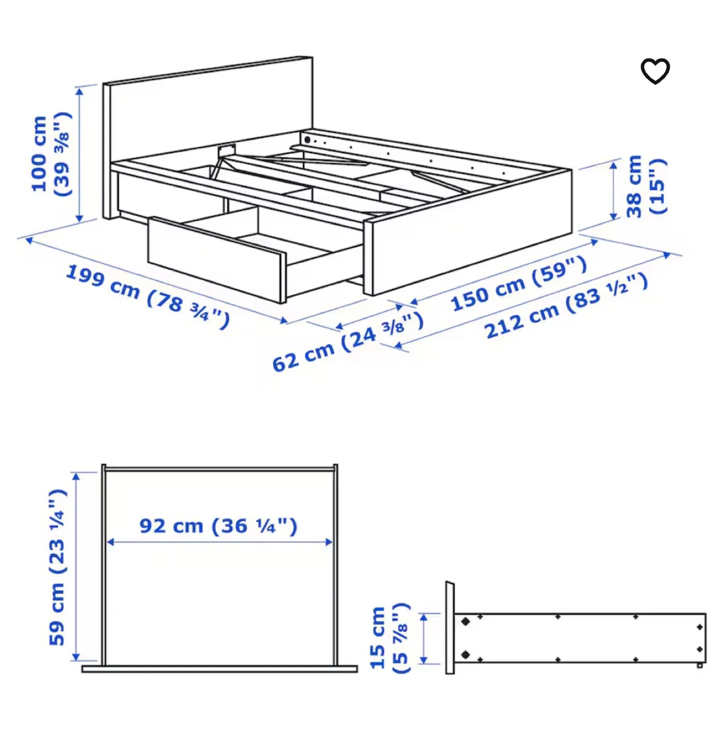 IKEA MALM Queen Bed Frame with Storage Drawers image indicator(3)
