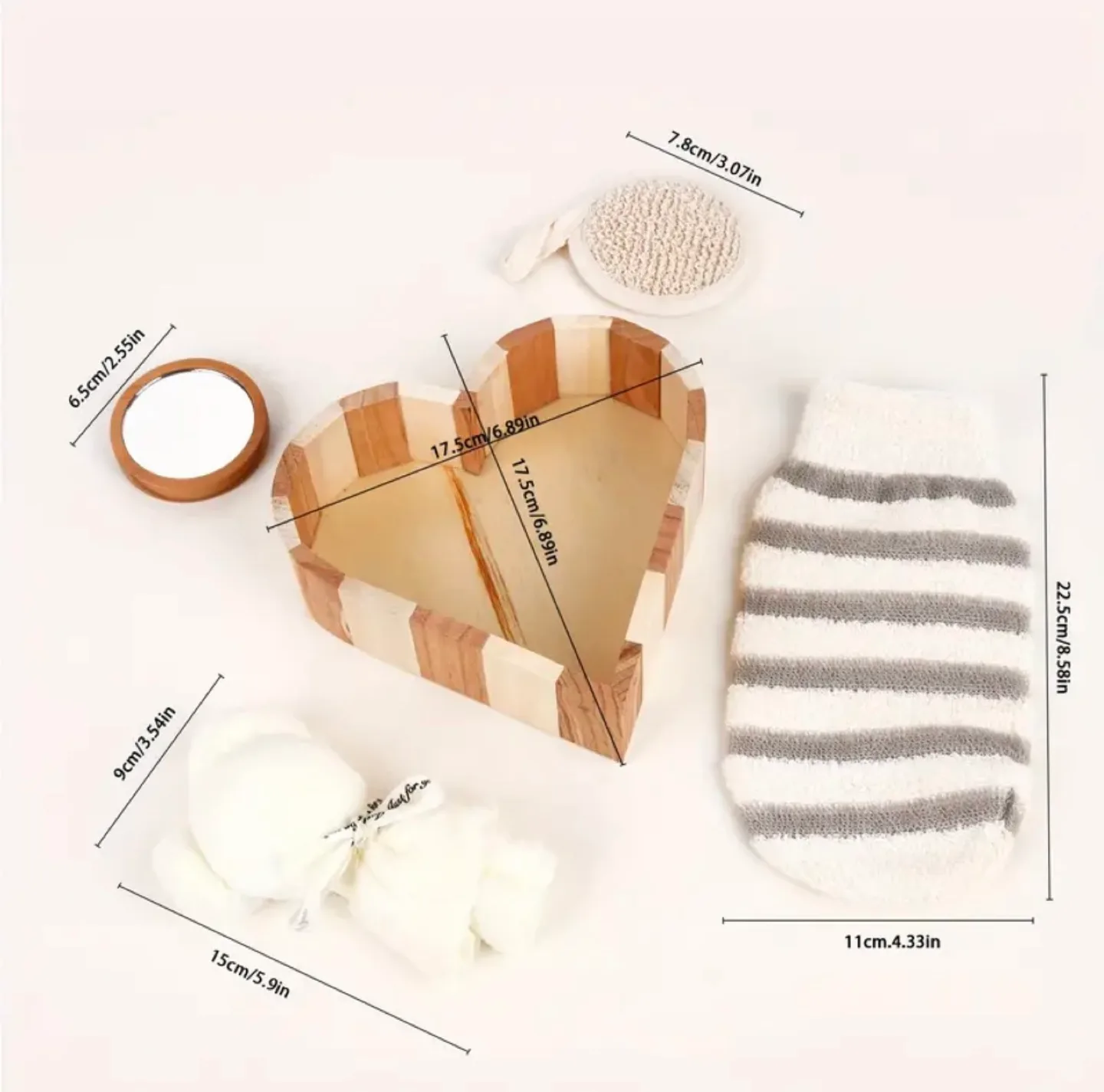 Wooden Heart-Shaped Bath Set with Mirror image indicator(2)