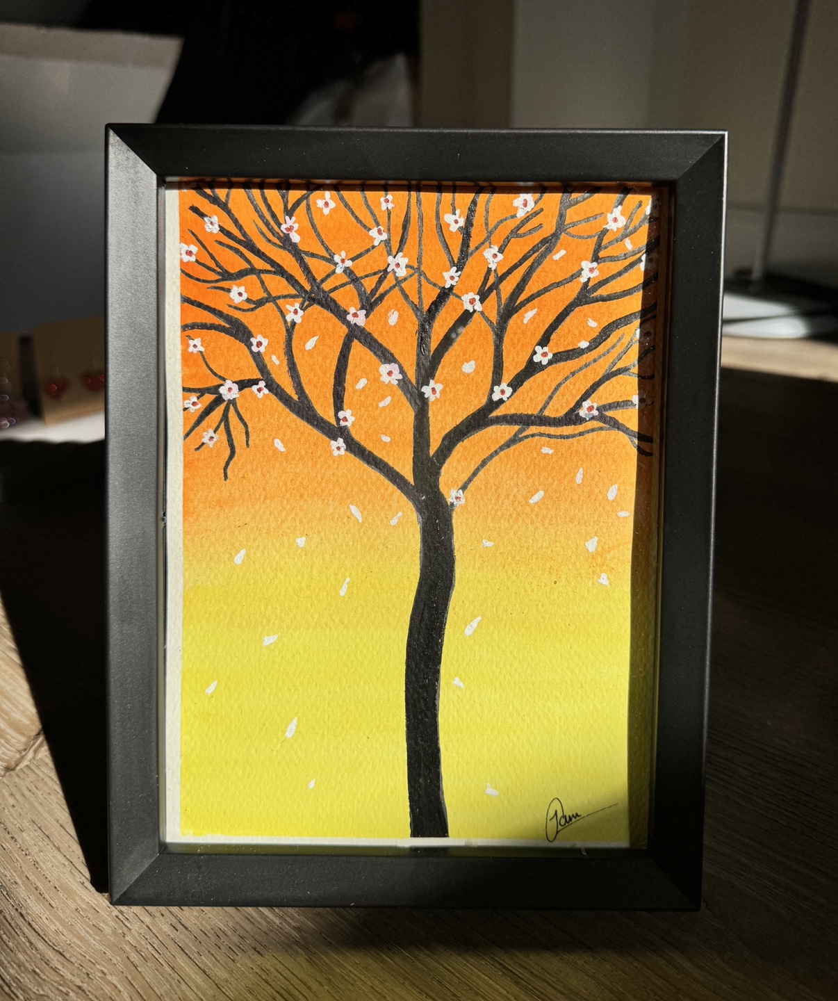 Handmade Framed Watercolor Painting of Tree