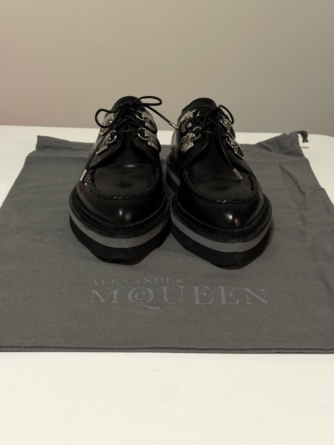 Alexander McQueen Black Leather Platform Oxfords - photo 2