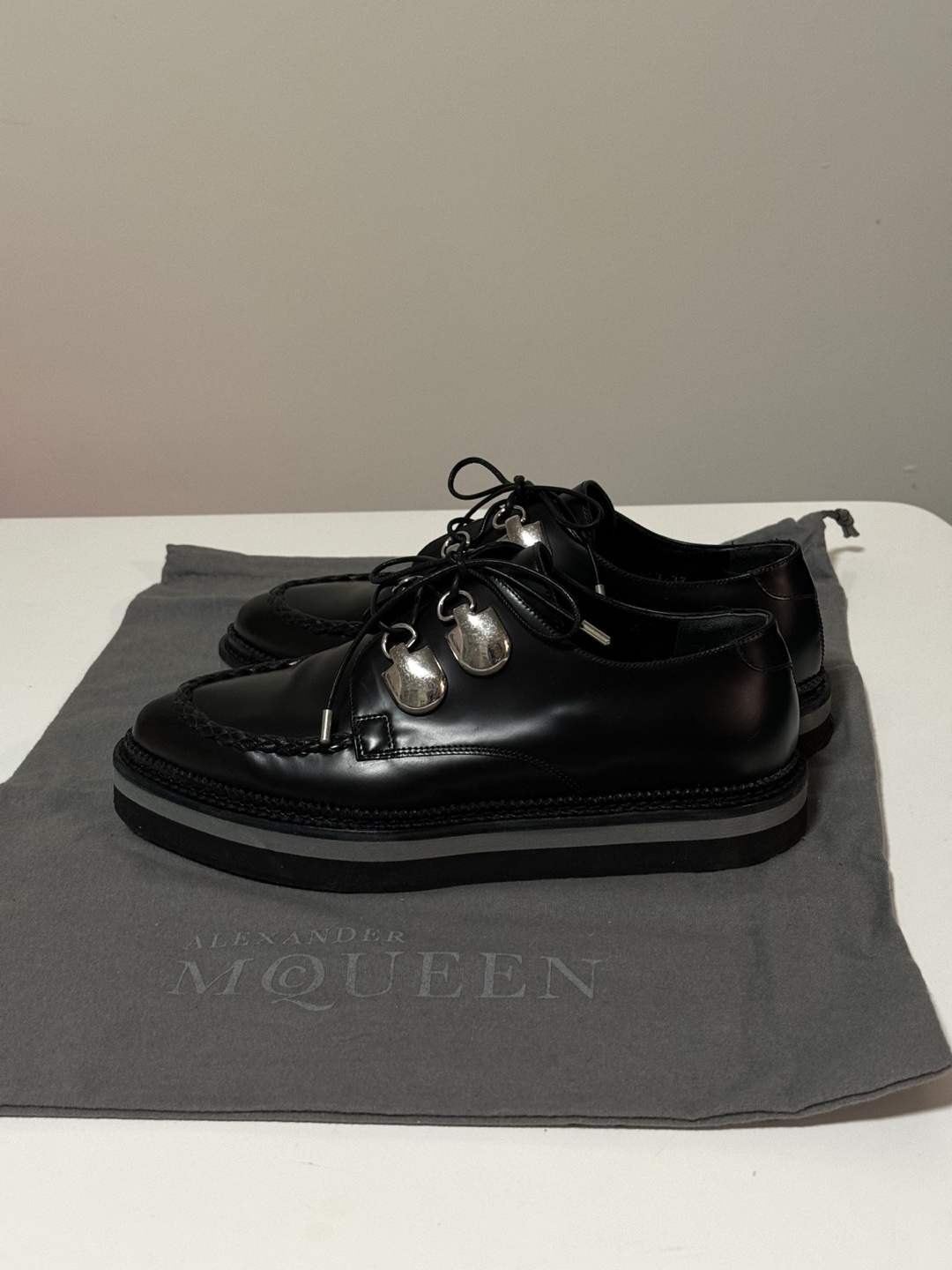 Alexander McQueen Black Leather Platform Oxfords