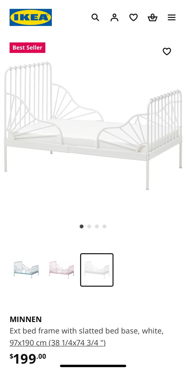 IKEA MINNEN White Metal Bed Frame
