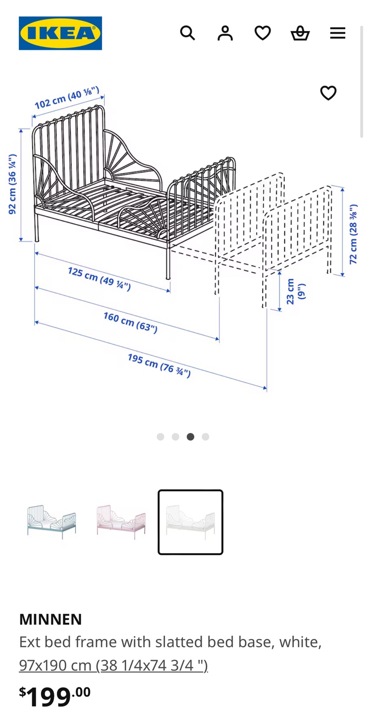 IKEA MINNEN White Metal Bed Frame - photo 2