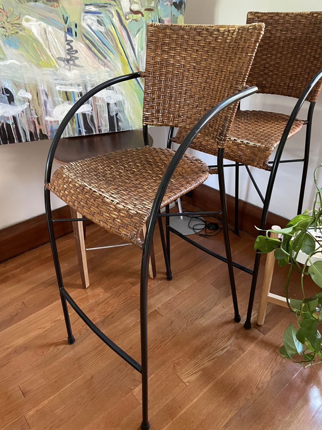 Set of 2 Wicker Bar Stools