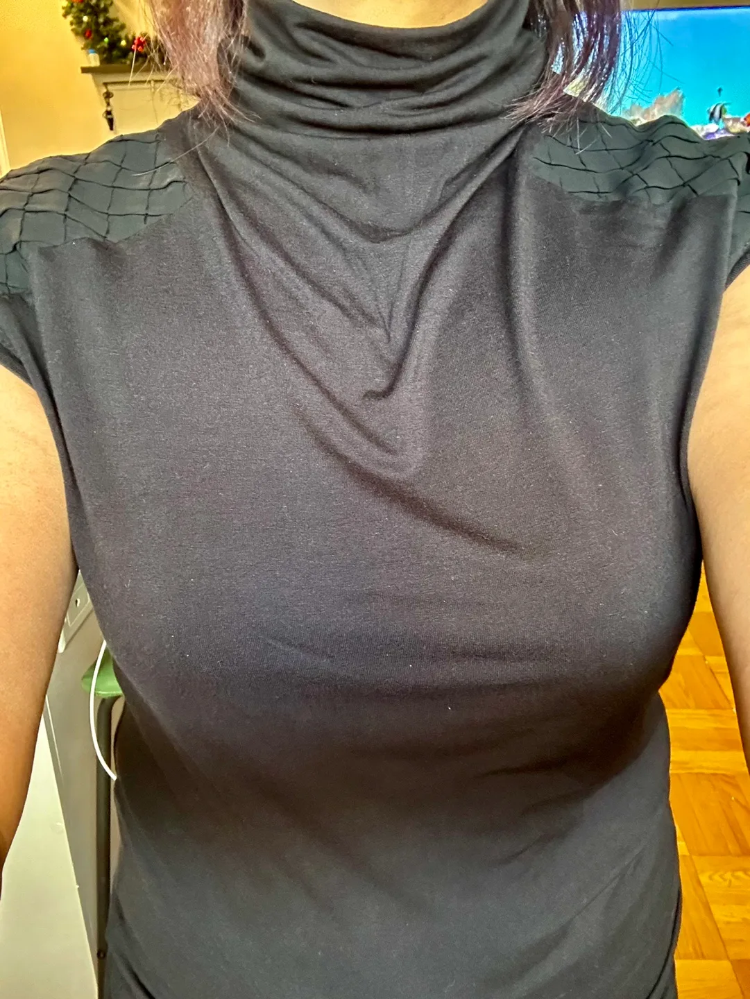 Black Mock Neck Top with Shoulder Detail thumbnail