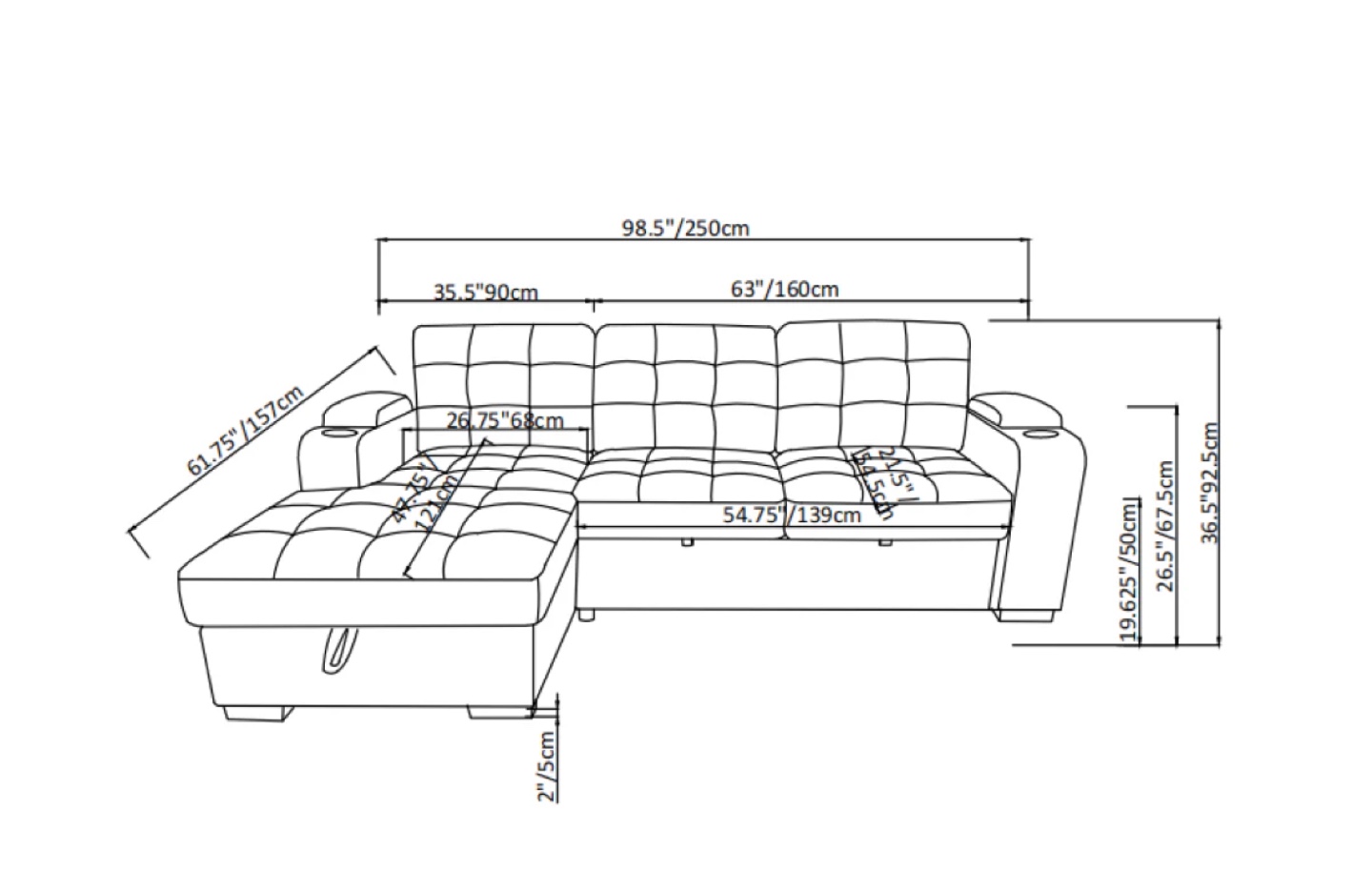 Sectional Sofa Bed with Storage - photo 3