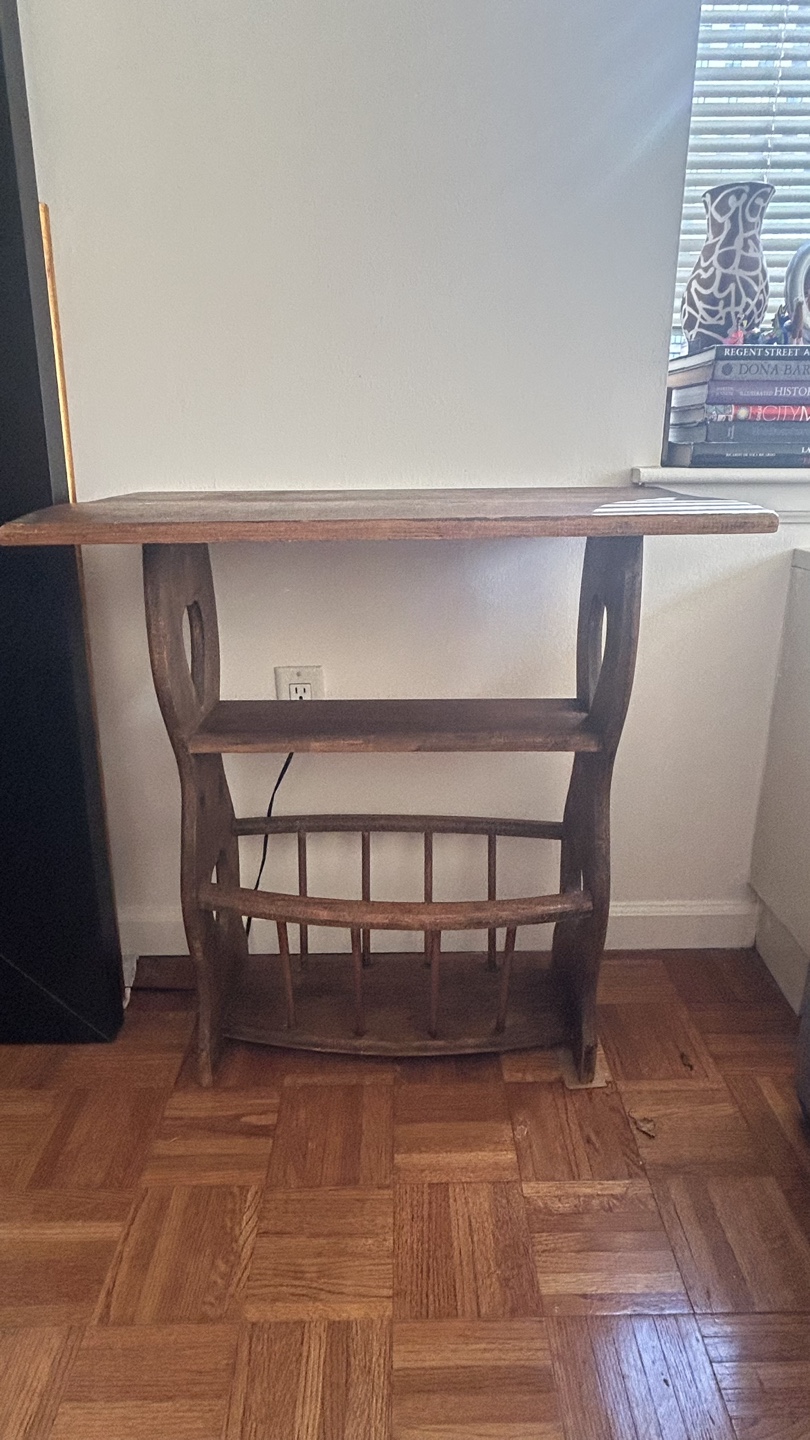 Vintage Wooden Side Table with Shelf - photo 2