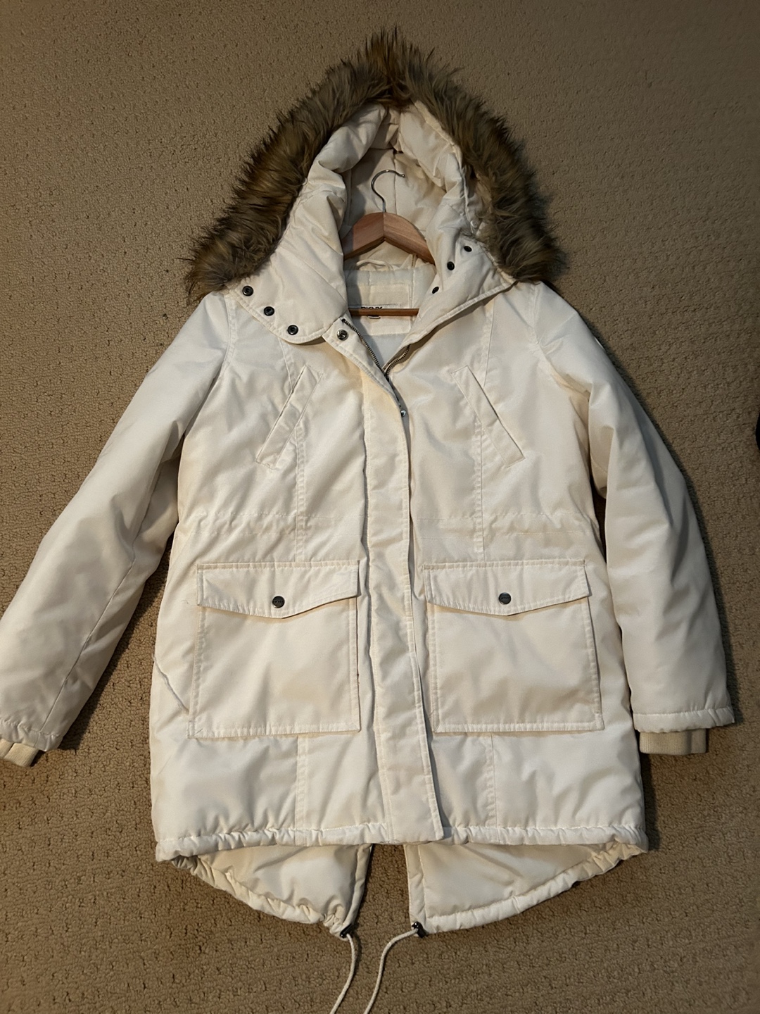 DKNY White Winter Coat with Fur Hood - photo 2