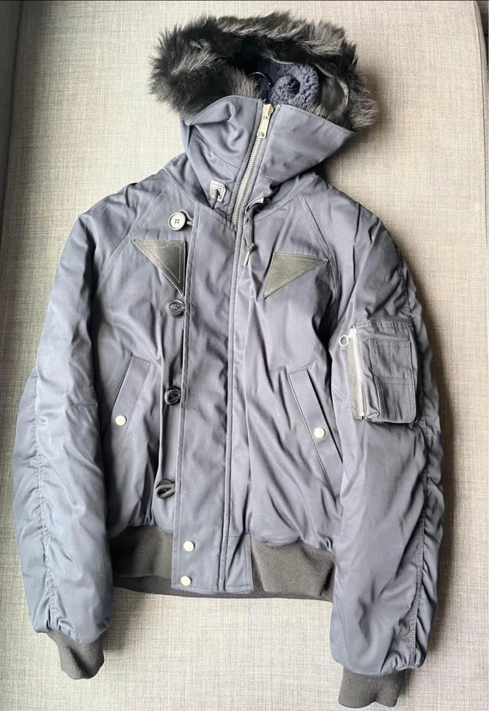 Sandro Dark Blue  Jacket with Fur Hood thumbnail