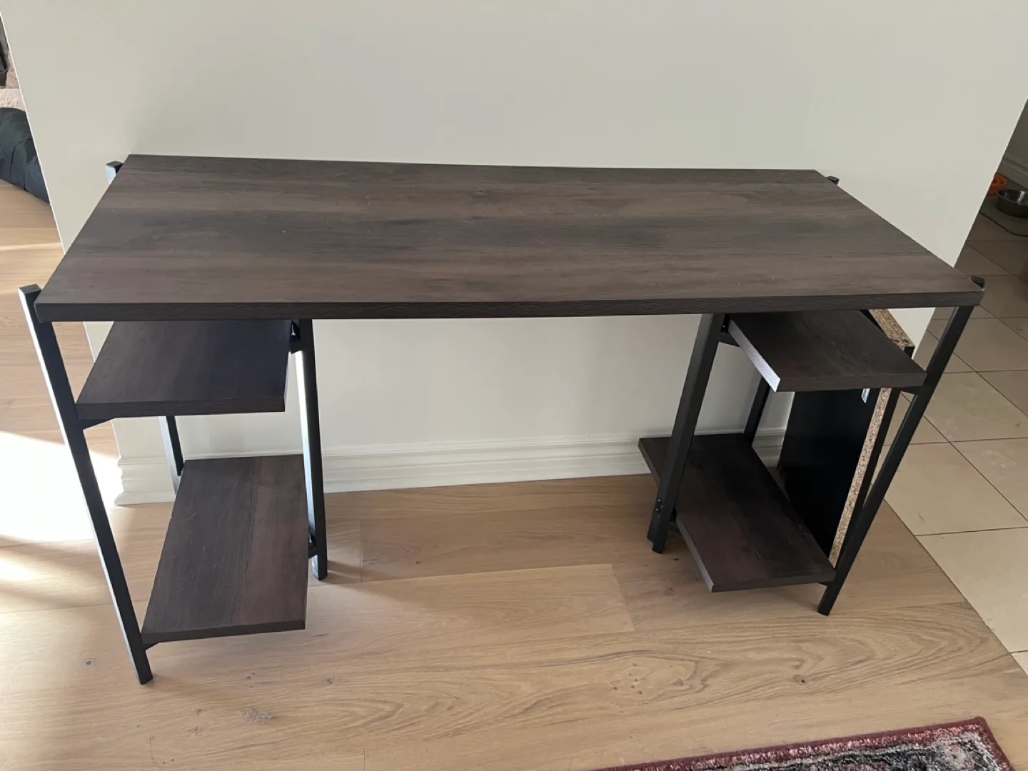 Dark Brown Desk with Metal Frame - 4 Shelves thumbnail