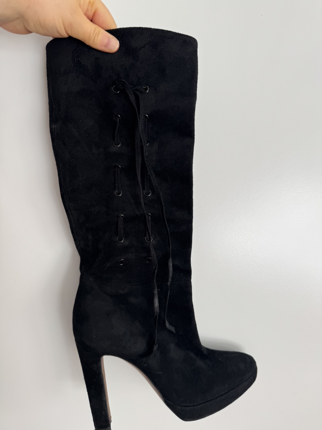 Black Suede Knee High Boots