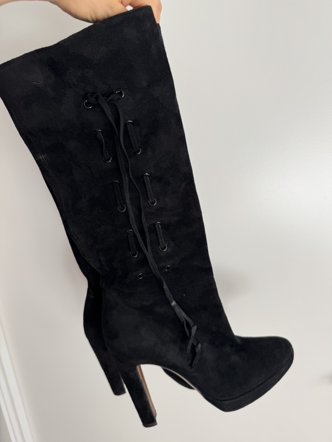 Black Suede Knee High Boots - photo 3