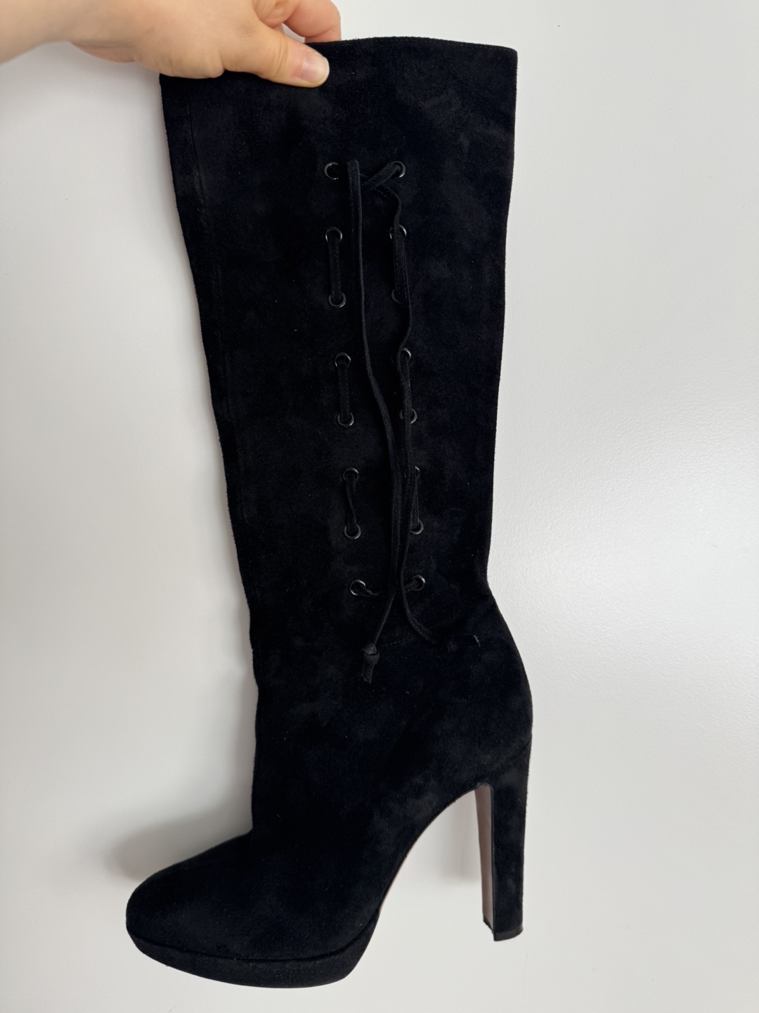Black Suede Knee High Boots - photo 2