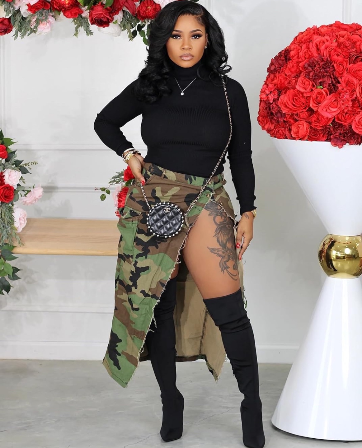 Camouflage Cargo Skirt with Side Slit - photo 2