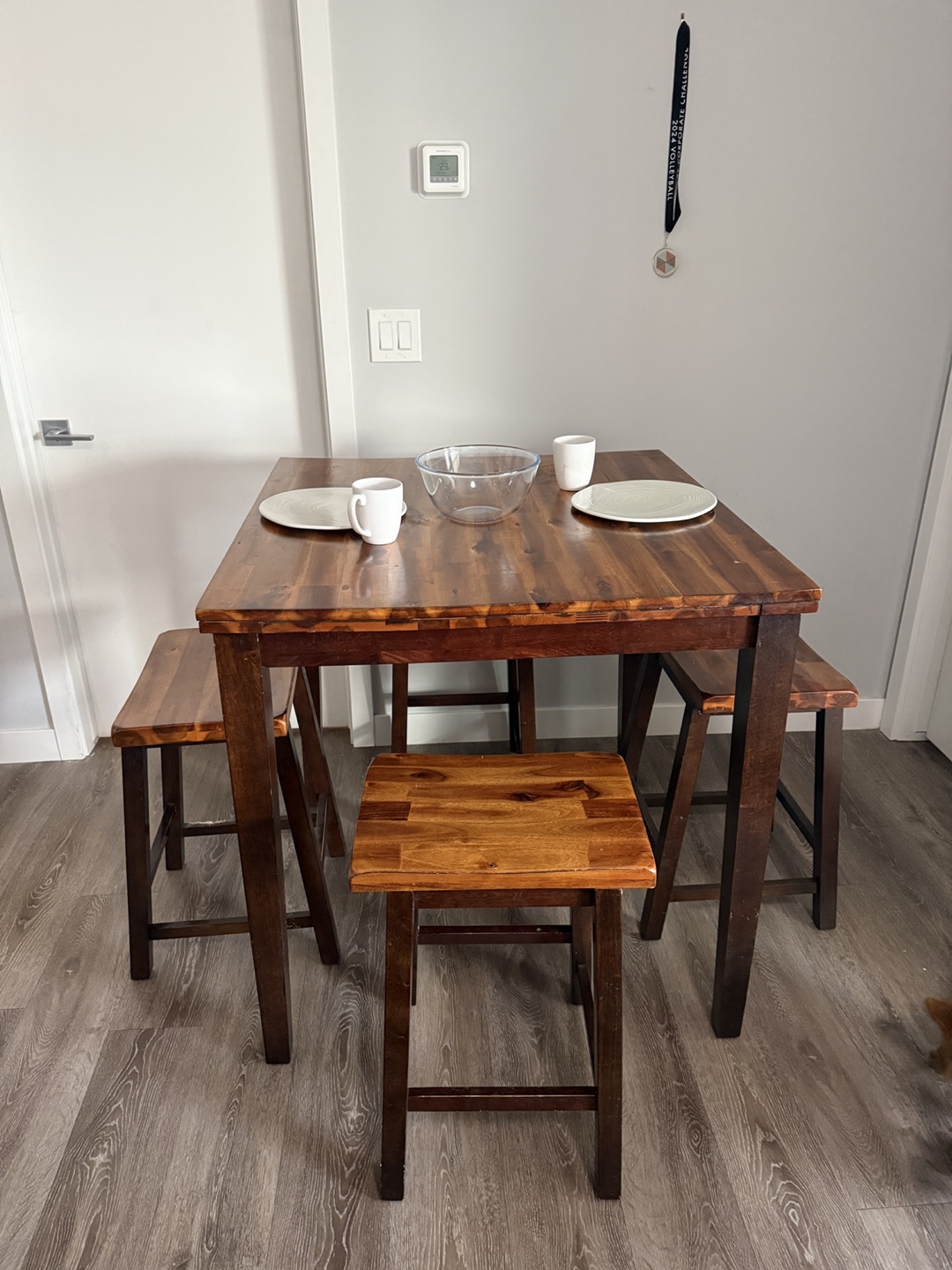 Wooden Dining Table and Four Stools - photo 3