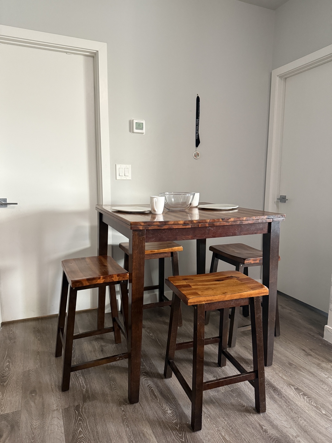 Wooden Dining Table and Four Stools