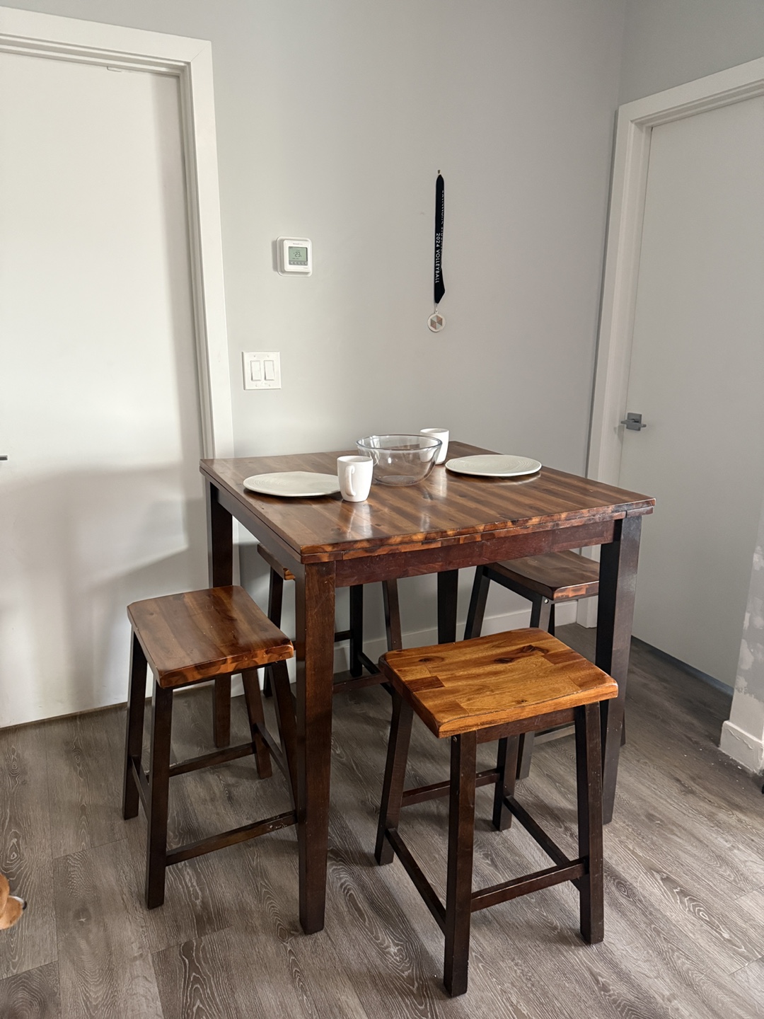 Wooden Dining Table and Four Stools - photo 2