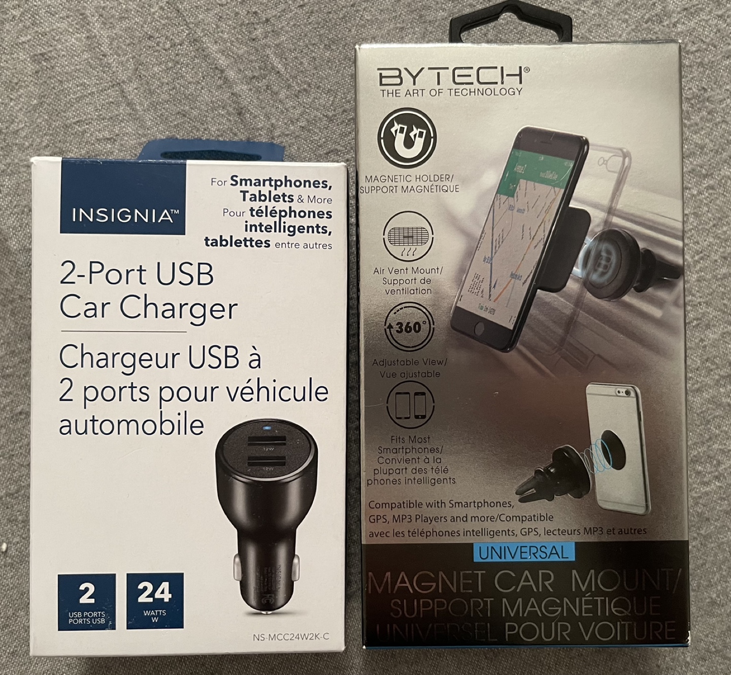 Insignia 2-Port USB Car Charger and Car mount