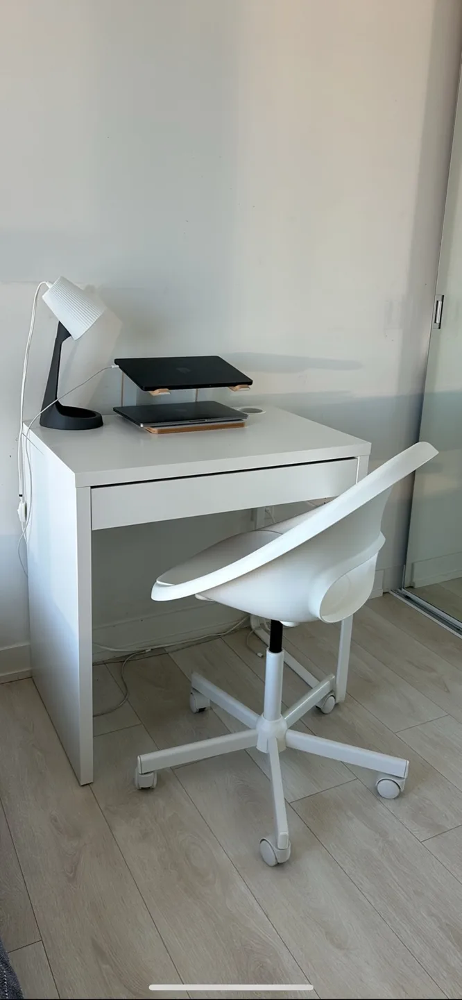 White Desk with Chair with computer stand and lamp thumbnail