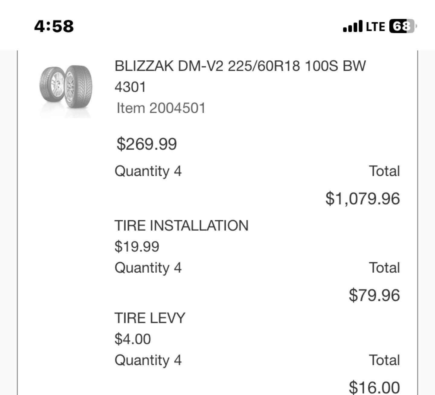Set of 4 Blizzak DM-V2 Winter Tires