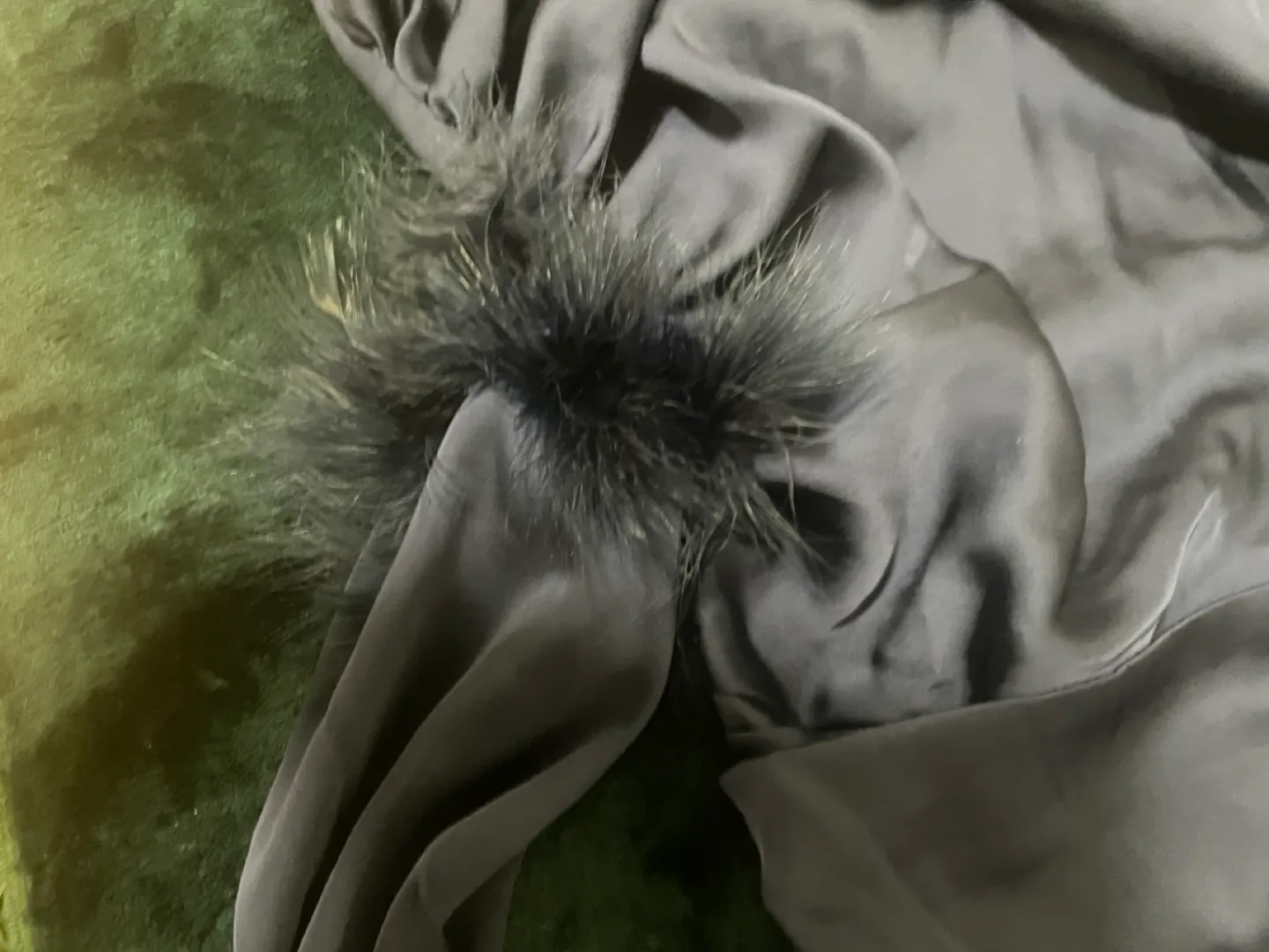 Navy Blue Satin Long Sleeve Dress with Feather Detail image indicator(3)