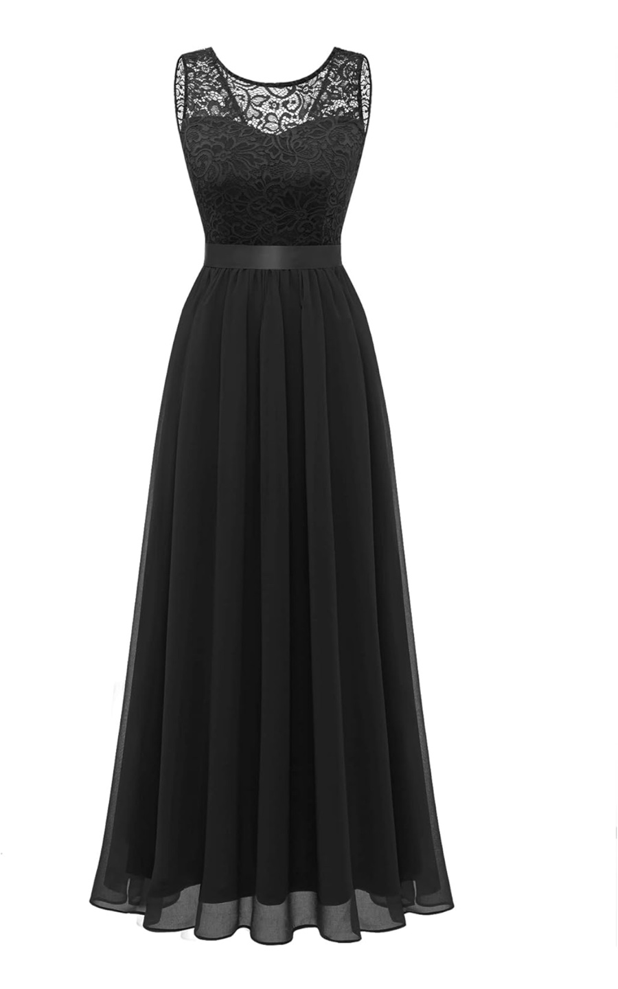 NEW! BeryLove Black Lace Maxi Dress with Satin Ribbon