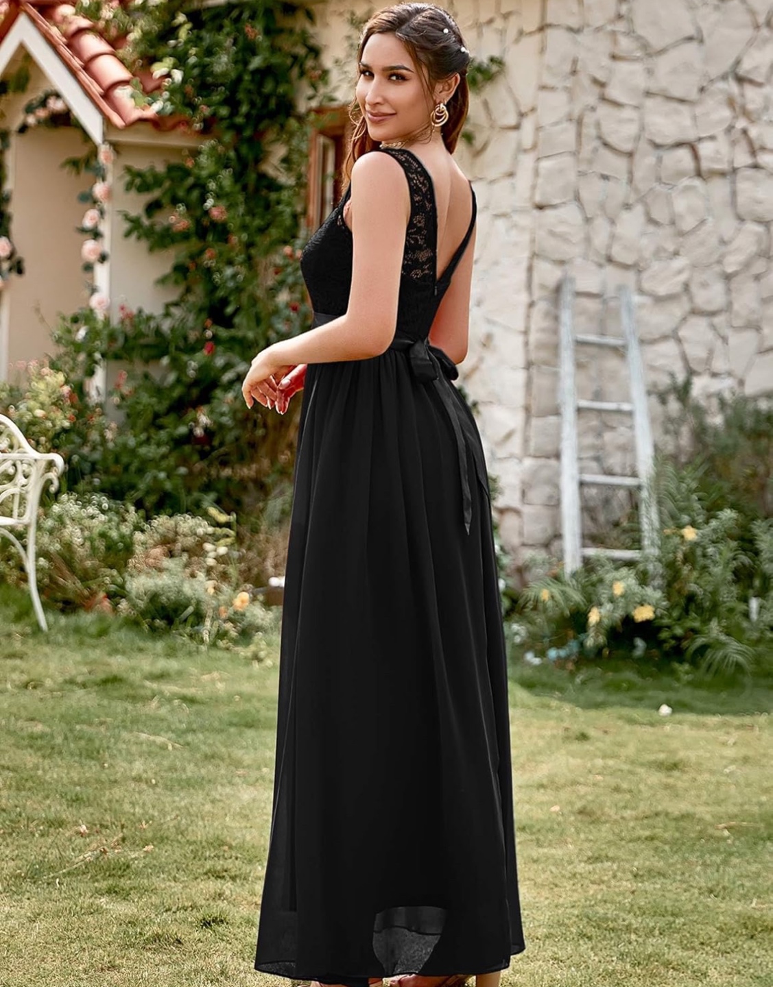 NEW! BeryLove Black Lace Maxi Dress with Satin Ribbon - photo 5