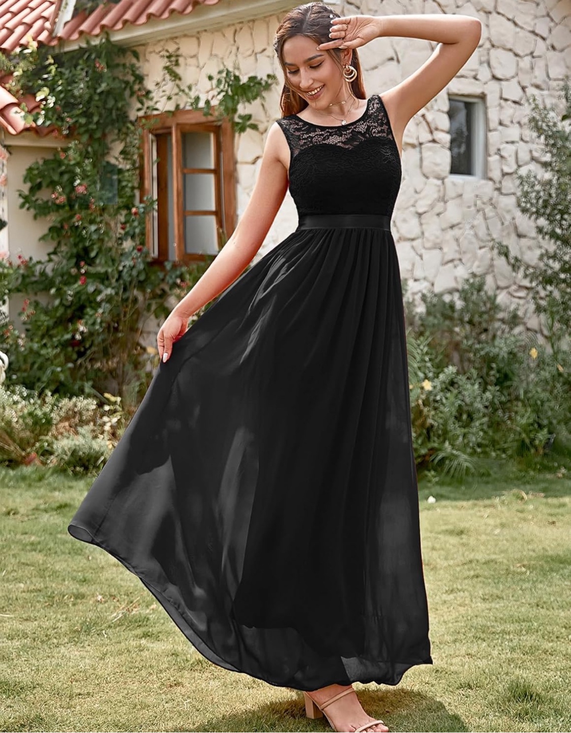 NEW! BeryLove Black Lace Maxi Dress with Satin Ribbon - photo 4