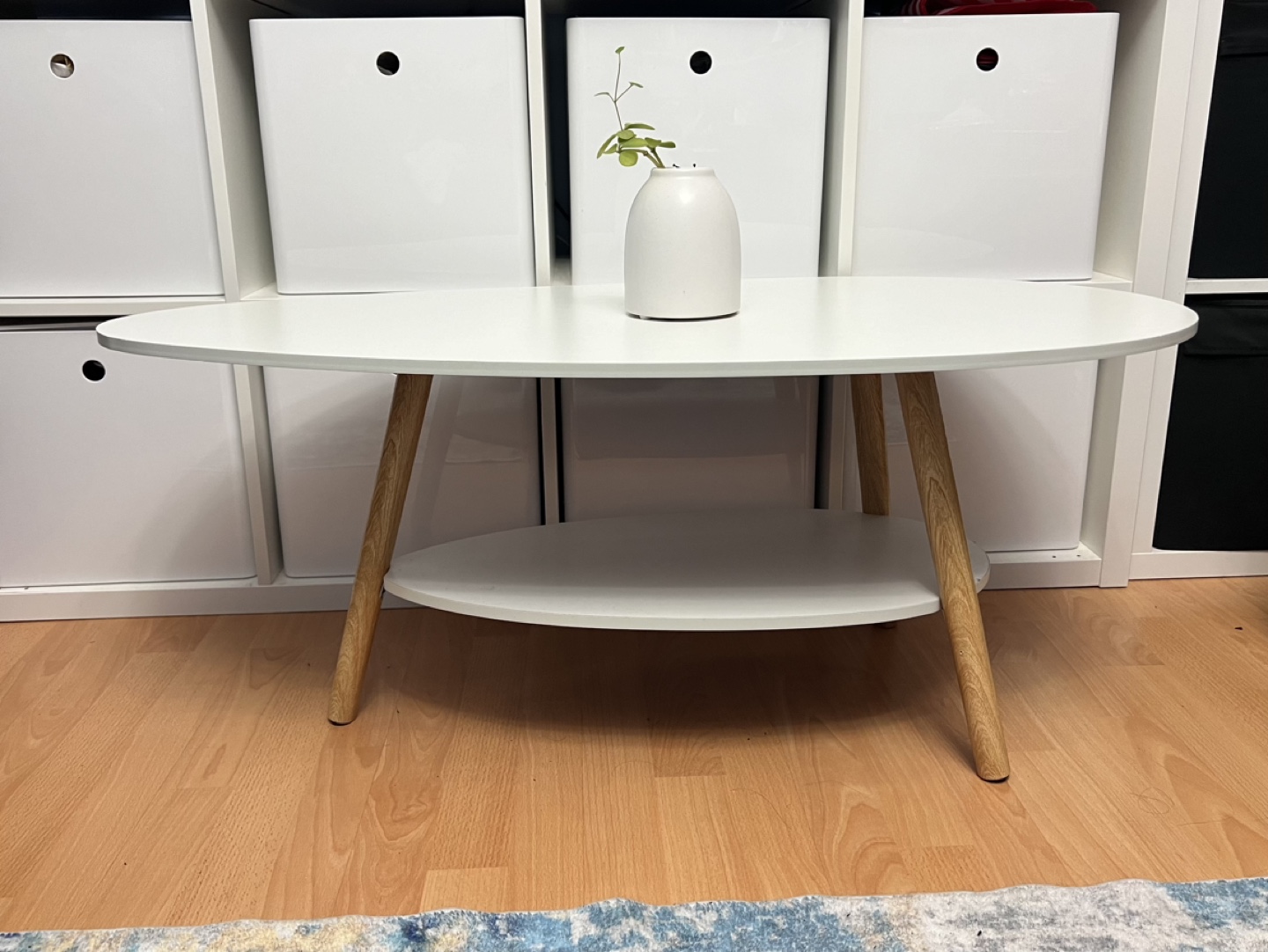 White Oval Coffee Table with Lower Shelf - photo 2