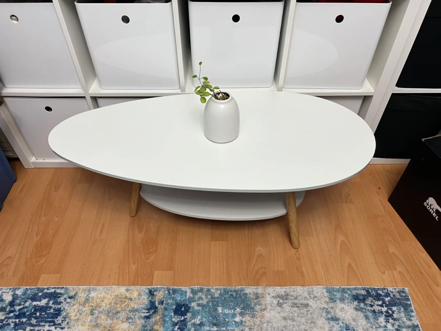 White Oval Coffee Table with Lower Shelf thumbnail