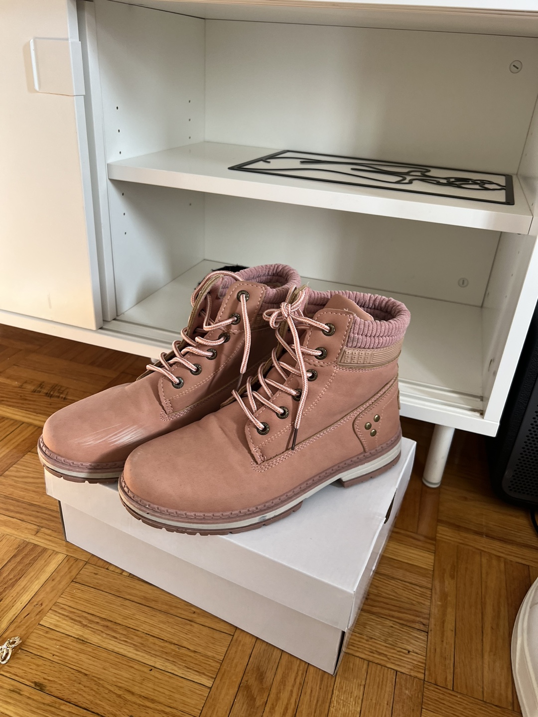 Pink Faux Leather Ankle Boots