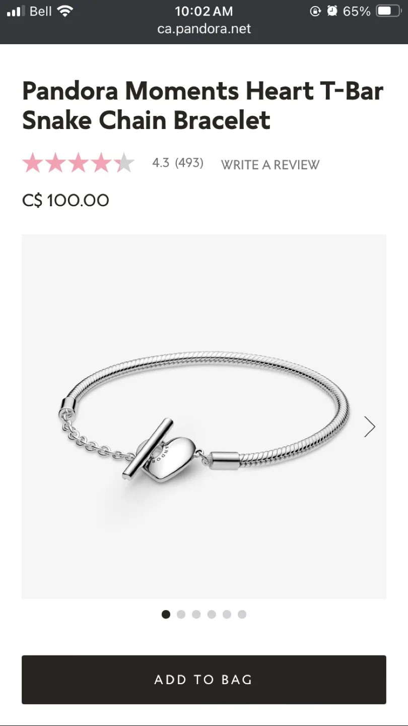 Pandora Moments Heart T-Bar Snake Chain Bracelet image indicator(3)