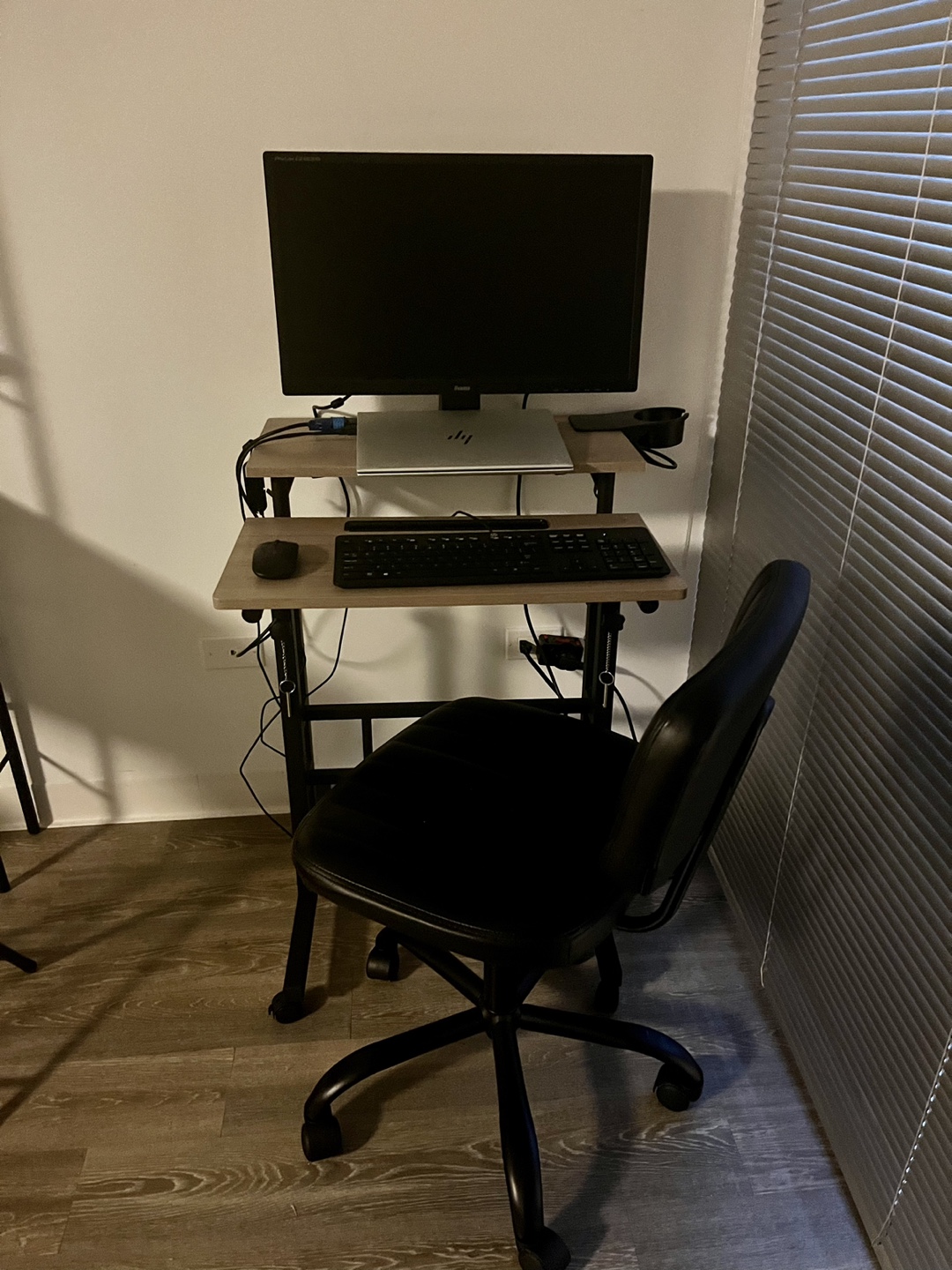 Adjustable office desk and Black Office Chair