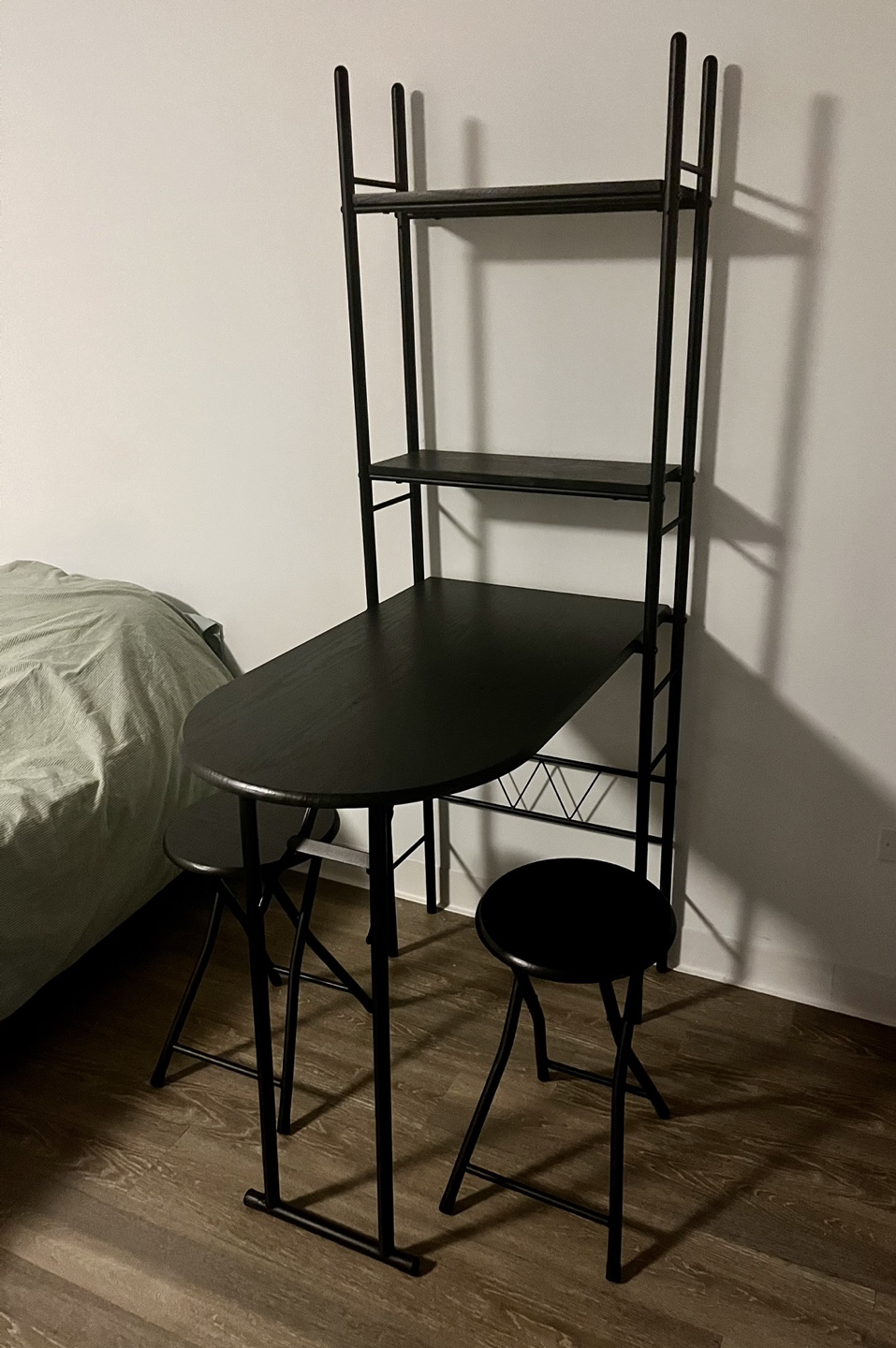 Black Fold-Down Table with Two Stools and Shelf - photo 4