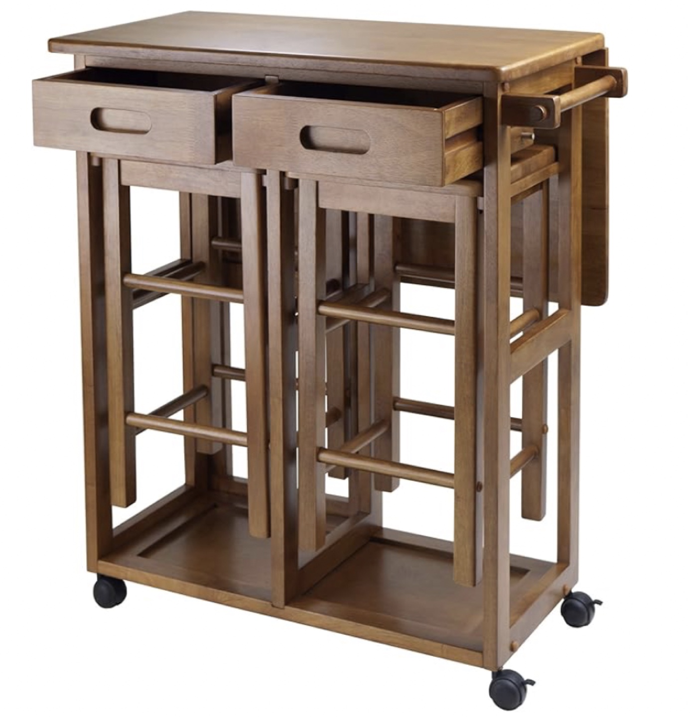 Folding Kitchen Cart with 2 Stools