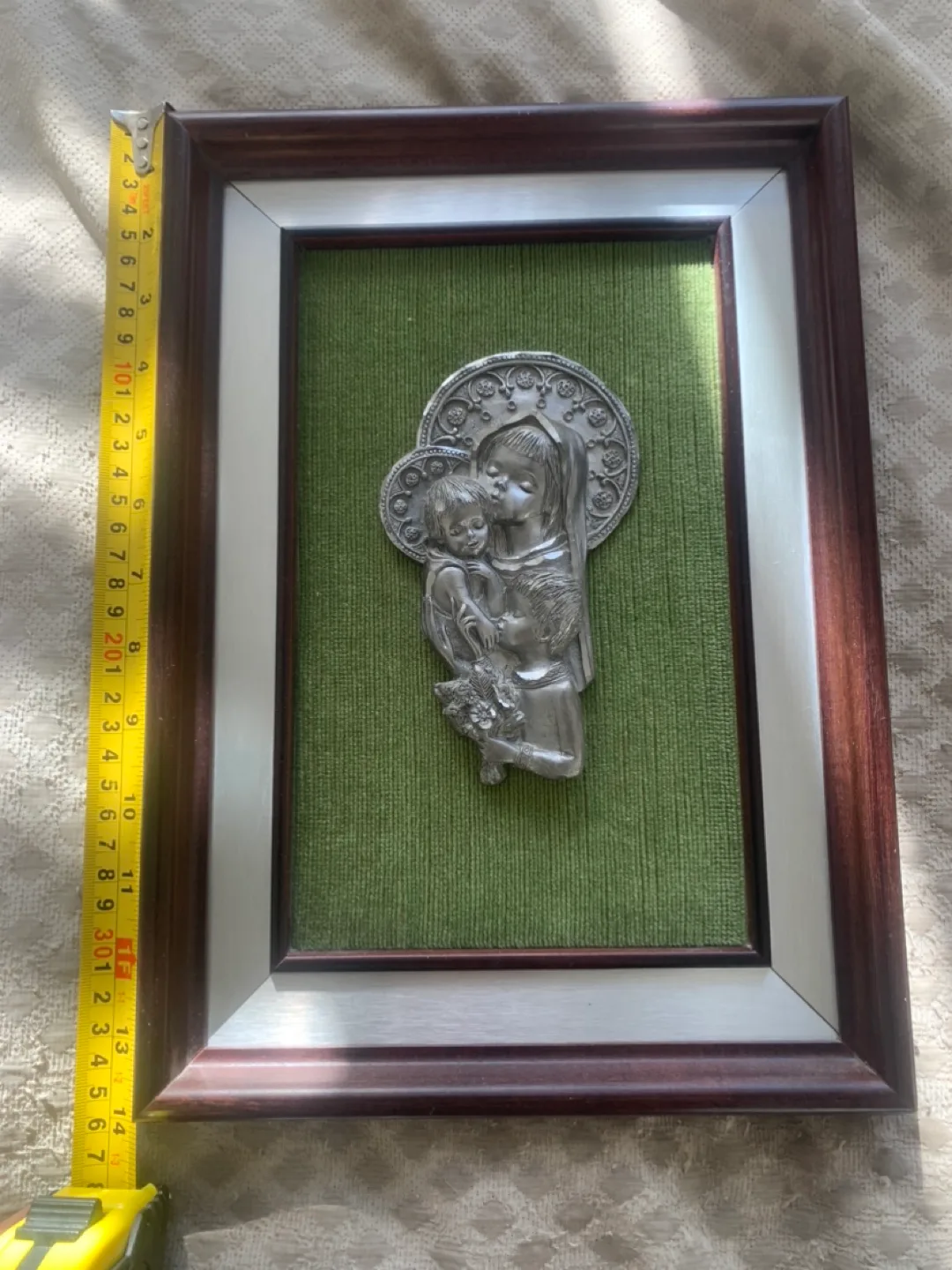 Italian hand carved pewter wood framed holy family wall hanging image indicator(2)