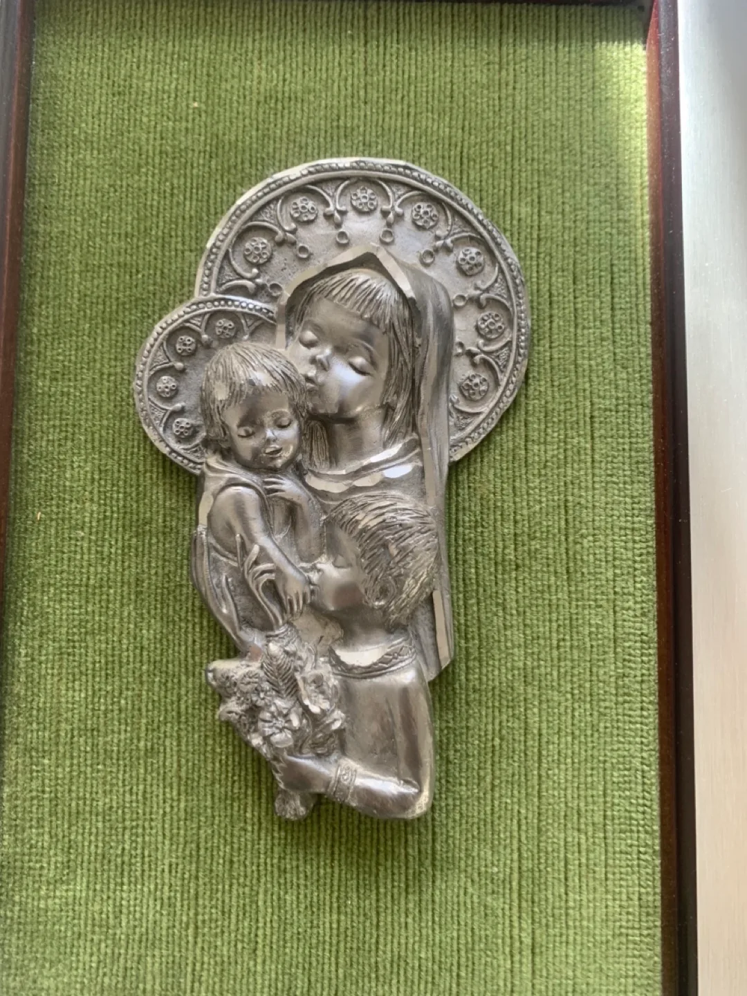 Italian hand carved pewter wood framed holy family wall hanging image indicator(3)