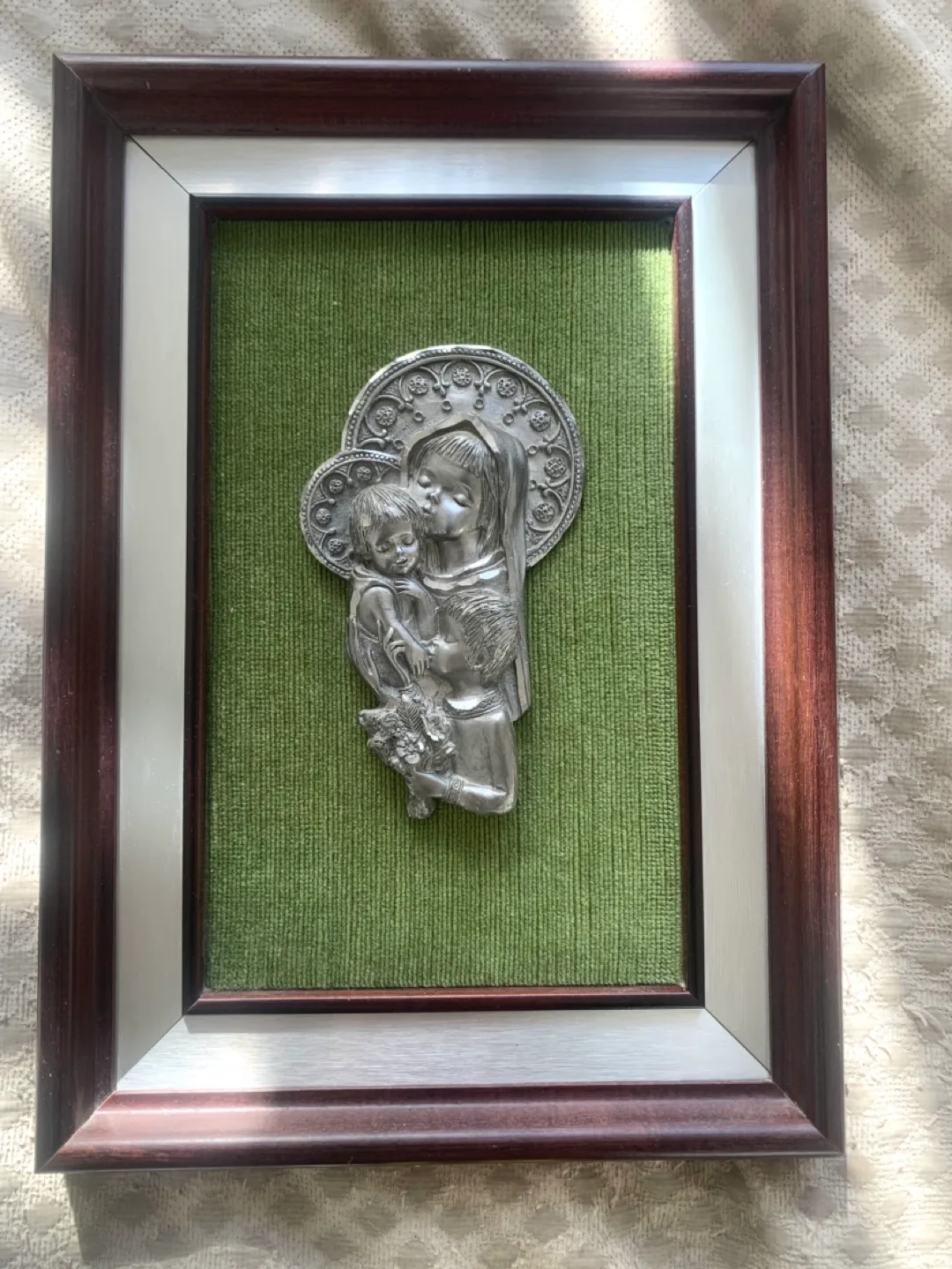 Italian hand carved pewter wood framed holy family wall hanging image indicator(4)