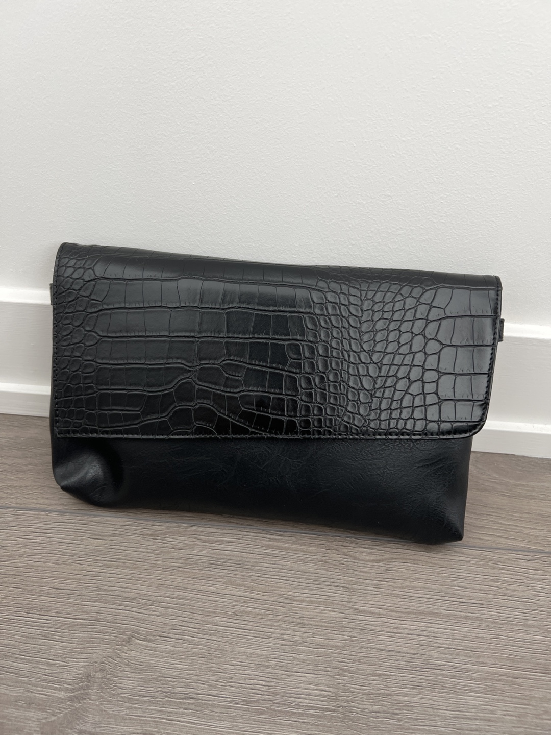 Black Crocodile Embossed Clutch