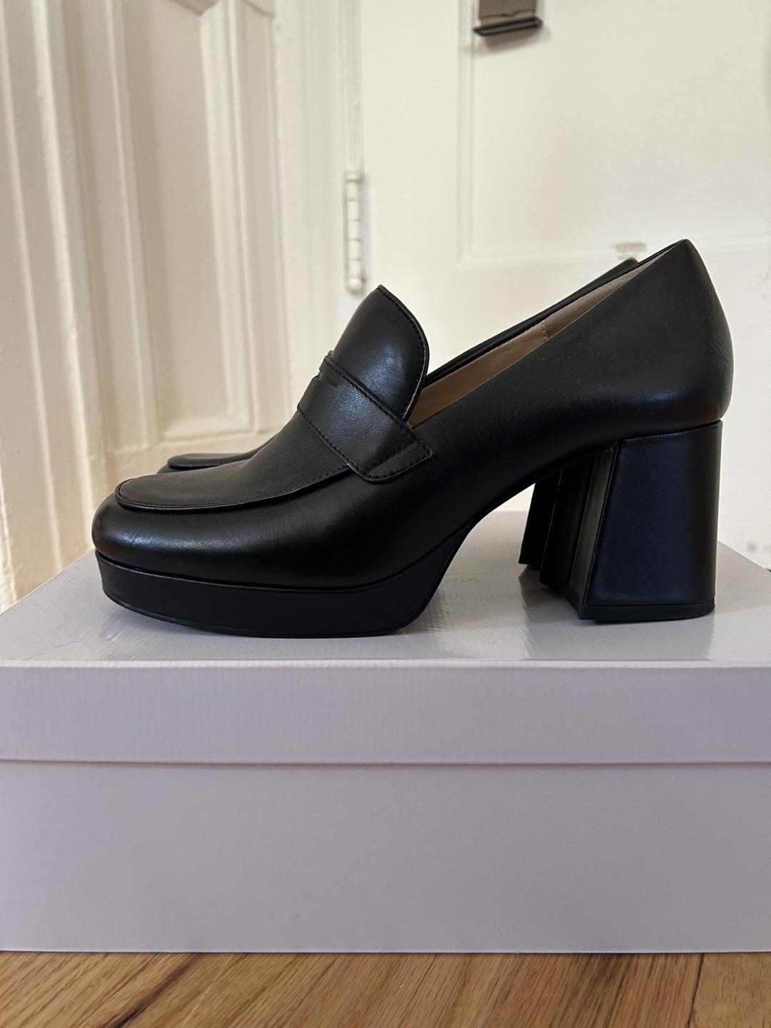 Black Leather Platform Loafers