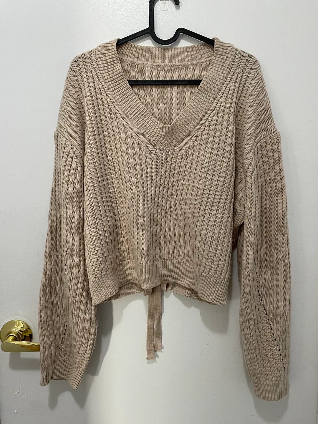 Beige Knit Sweater with Tie Back thumbnail