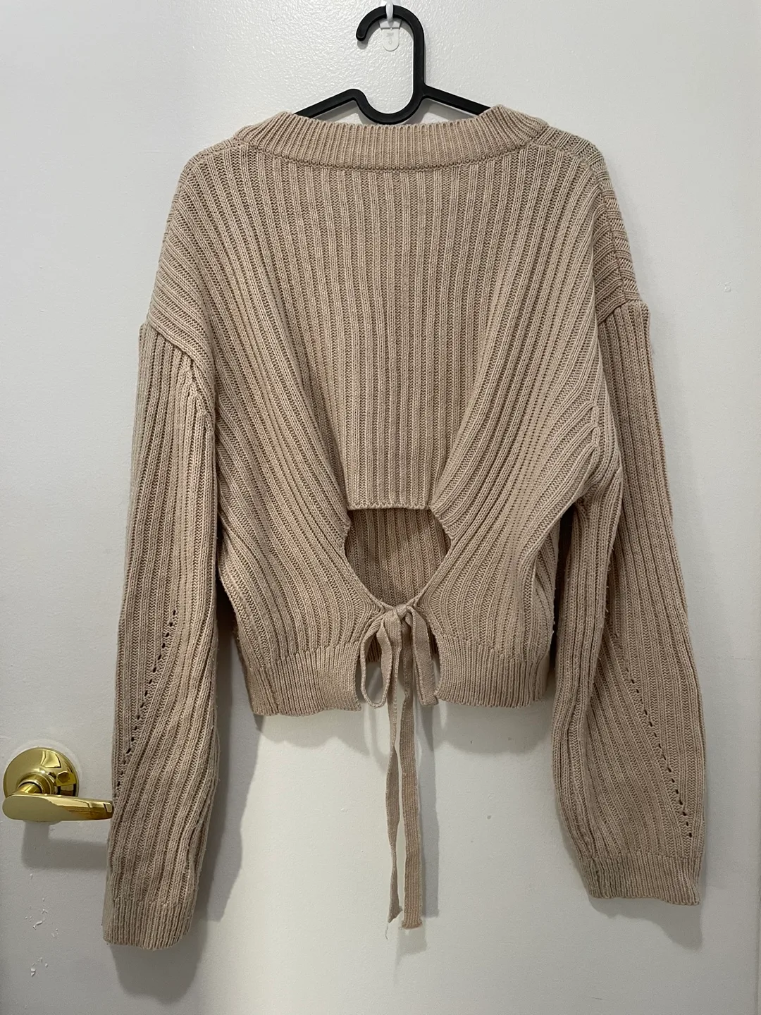 Beige Knit Sweater with Tie Back image indicator(2)
