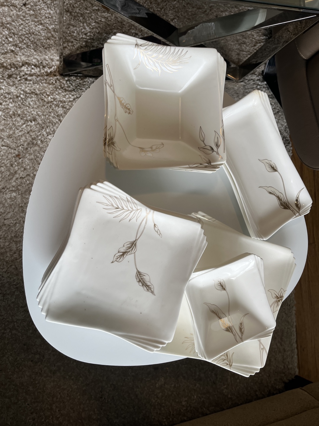 Set of White Dishes with Gold Accents